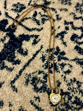 Vintage | Heart Lock Pendant Watch Necklace Gold Tone | “Clip Me” Quartz